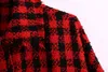 Fashion Sashes Red Tweed Jacket Coat Women Winter Coat Vintage Långärmad Tassel Plaid Kvinna Oversize Outwear 210521