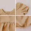 Björnledare född baby casual rompers söt bomull spädbarn flickor sommar kläder toddler mode solid färg jumpsuits 0-2 år 210708