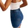 販売女性デニムストレッチ鉛筆カジュアルスカート女性夏セクシーな弾性ボディコンヒップ不規則な膝のトレンディなレトロなスカートD30 x0428