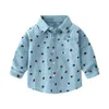 Mudkingdom 보이즈 셔츠 긴 소매 패션 옷깃 인쇄 패턴 어린이 의류 버튼 탑스 아이 의류 210615