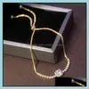 Charm Bracelets Jewelry Simple Square Zircon Bracelet Can Pl Korean Light Luxury Fashion Exquisite Ins Niche Design Drop Delivery 2021 Js30Y