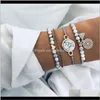 Beaded, Drop Delivery 2021 Fashion Jewelry Bracelets Set 4Pcs/Set White Bead Strands Gold Heart Aessory Tassel Charm Rope Bracelet With Round