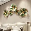 European Wrought Iron Ginkgo Leaf Mural Decoration Home Livingroom Sofa Background Hanging el Wall Sticker Crafts 210414