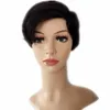 Peluca de cabello humano de corte Pixie corto para mujer pelucas delanteras de encaje con división lateral pequeña Natural Remy negro 150% de densidad sin pegamento