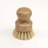 Brosse en bois de poche poignée ronde Pot brosse Sisal palmier plat bol casserole brosses de nettoyage corvées de cuisine frotter outil de nettoyage DAJ146