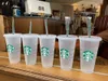 Starbucks 24 oz/710 ml Plastik Bardak Yeniden Kullanılabilir Temizle İçme Düz Tabanlı Fincan Sütun Şekli Kapaklı Saman Kupalar Bardian 50 adet Ücretsiz DHL 1