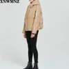 Zimowe Kobiety Khaki Fur Faux Skórzana Kurtka Płaszcz Zagraniczony Zipper Kobiet Grube Pu Płaszcz Z Kapturem Wysokiej Jakości 210520