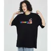 メンズTシャツレインボーレターヒップホップ夏半袖特大スリーブ特大緩いカジュアル原宿トップティーTシャツ男性女性服210601