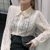 Autumn Long Sleeve Lace Blouse Women See Through Sexy Fashion Blouses Cotton Single Breasted Top Female 10457 210508