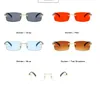 Mode Randloze Kleine Rechthoek Zonnebril Vrouwen Vintage Clear Ocean Lens Brillen Mannen Rood Blauw Zonnebril Shades UV400