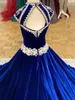 유아용 유아를위한 로얄 블루 벨벳 미인 대회 드레스 청소년 2021 캡 슬리브 리지 로이즈 볼 가운 긴 어린 소녀 공식 파티 g189n