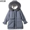 Женская зимняя одежда Корейский Свободные Parkas Средней длинной утолщенной пуховой куртки плюс размер одежды для женщин 210913