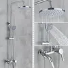 Set Faucet Bath Shower Mixer Tap 8" Rainfall Head Shower System Bathtub Faucet With Hand Spray Wall Mounted