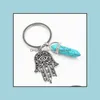 Key Rings Jewelry Fashion Keychain Hand Of Fatima Charm Blue Evil Eye Hamsa Hands Pendant Handbag Charms Natural Stone Keyring Chains Holder