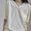 Sommarlös T-shirt bomull Kortärmad Kvinnlig Vitskjorta Solid Koreansk stil Enkel Basic V-Neck In Tops 14263 210527