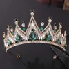 Trendig grön kristall rhinestone barock vintage tiara och kronor för drottning prinsessan brud bröllop hår tillbehör present smycken h0827