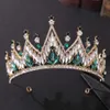 Trendig grön kristall rhinestone barock vintage tiara och kronor för drottning prinsessan brud bröllop hår tillbehör present smycken h0827