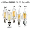 LED Şamdan Ampul 2/4 / 6 W Kısılabilir Avize Ampuller (40 W Eşdeğeri) C35 Vintage Filament Mum Ampul Alev İpucu 360 Derece Işın Açısı