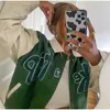 House Wear Of Sunny Jacket Women PU Leather Baseball Coat Female Outerwear Grass Green TAKE A TRIP Letter Applique Bomber 211025