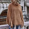 Elegante Moda Sólida Manto De Pelúcia Borla Batwing Manga Longa Turtleneck Cape Casaco Outerwear W243 210526