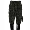 Camouflage Tactical Functional Cargo Spodnie Joggers Mężczyźni Wstążki Multi-Pocket Spodnie Hip Hop Streetwear Harem Pant Black WB236 H1223