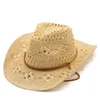 قبعة القش اليدوية ورقة الصيف رجال المرأة رعاة البقر قبعة Western Cowboy Cowgirl Hollow Out Sun Beach Cap3756314