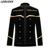 Plus Size Heren Black Stand Collar Court Jacket Bar Singer Borduurwerk Velvet Slim Pak Jas Stage Performance Breasted Blazers