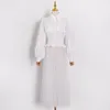 Casual Patchwork Perspective Robe Pour Femmes Revers Lanterne À Manches Longues Taille Haute Robes Élégantes Mode Féminine 210520