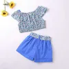 Mädchen Kleidung Set Ärmelloses Sommer Floral Bedrucktes Top T-shirt + Kurze 2 stücke Anzug Lässige Kinderkleidung 210611