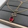 Grand collier pendentif diamant rouge avec boîte cristal classique lettre chaînes luxe charme rétro colliers Seiko fête mariage bijoux