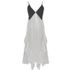 Sexy giovane donna dolce scollo a v bianco nero cinturino per spaghetti volant abito midi donna primavera estate abiti da fiesta veste 210421