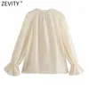 Женщины мода каскадные оборками V шеи шифон Smock Blouse Leady Elegant рубашка с длинным рукавом шикарные ретро Blusas Tops LS9000 210416