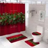 Realistic Christmas Window Polyester Shower Curtain Bathroom Festival Decoration Toilet Bath Mat Soft Rugs Carpet Home Supplies 211116