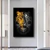 Tiere Kunst Gold Schwarz Löwen Gemälde auf Leinwand Wandbilder für Wohnzimmer Dekor Wandkunst Canvas Poster Prints Home Cuadros