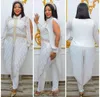 Women Fashion Two Piece Pants Sets Long Sleeve Lapel Neck Crystal Beading Jacket Top and Skinny Pants Plus Size African Womens Set Suits JN1