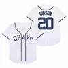 Man Baseball 20 Josh GIBSON Jersey Homestead Grays Negro League Button Down Grey White Embroidery Shirts Size S-3XL