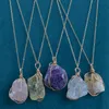 Кристаллическая проволока натуральное каменное ожерелье из нержавеющей стали нерегулярная кварцевая агата подвеска для женских ожерелья.