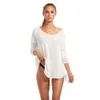 White Crochet Tunika för Beach Cover Up Sarong Kaftan Plage Badkläder Skydd S Pareo Bikini # Q764 210420