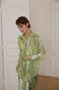 Tie Dye Green Long Sleeve Blouse Women See Through Top Button Up Collar Shirt Fall Fashion Designer Clothes 210427