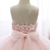 女の子のドレスふくらんだ糸の王女のドレス結婚式の花の女の子の誕生日ピンクケーキの子供たちのアップリケされたノースリーブのエレガントな服