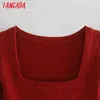 Kobiety Moda Solidna Red Crop Sweter W Stylu Vintage Kobieta Kołnierz Collar Pulowcy szykowne Topy QJ123 210416