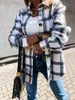 المرأة طويلة الأكمام سترة منقوشة الخريف الشتاء معطف المتضخم الأزياء فضفاض أبلى خمر أنيقة أعلى الشارع الشهير روبا موهير 210422