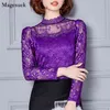 White Blouses Women Casual Lace Floral Long Sleeve Shirts for Hollow Out Office Female Sexy Solid Tops Blusas 2305 50 210512