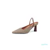 Sandals Women 22-24.5cm Houndstooth Fabric Shoes Summer Round Heel For High Heels Womens 2282