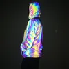 Glow Rainbow Réfléchissant Noctilucent Veste À Capuche Hommes Hip Hop Fluorescent Hommes Vestes et Manteaux Jaqueta Masculino 210522