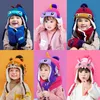Schal und Dinosaurier-Einhorn-Stil für Kinder, Wintermütze, Schal, Babymütze, warme Handschuhe für Jungen und Mädchen, Anzug, Mütze und Schal