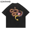 Boy Tişörtleri Harajuku Yılan Python Baskı Sıkıntılı Tees Gömlek Streetwear Erkek Hip Hop Rahat Pamuk Gevşek 210602 Tops