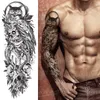 Tatuagem temporária do braço de flor completa tatuagem de tamanho grande adesivo preto estilo escuro arte corpo transferência de água grande falso tatoo manga para homens e mulheres
