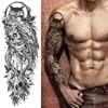 Pleine Fleur Bras Tatouage Temporaire Grande Taille Tatouages Autocollant Noir Style Foncé Body Art Transfert D'eau Grand Faux Tatoo Manches Pour Hommes Et Femmes