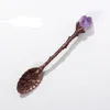 Natürlicher Kristalllöffel Amethyst Handgeschnitzter langer Griff Kaffeerührlöffel DIY Haushaltstee-Set Zubehör SN3267